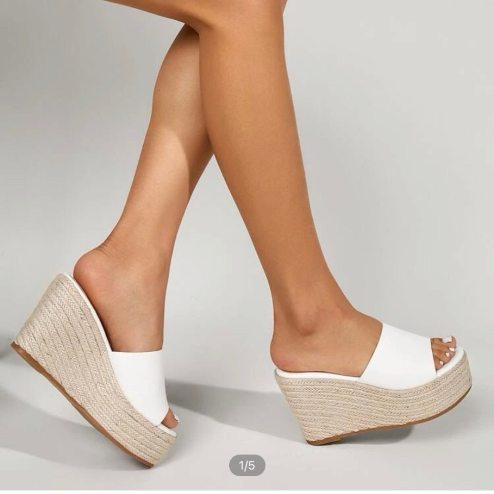 Brand new white espadrille mule wedge